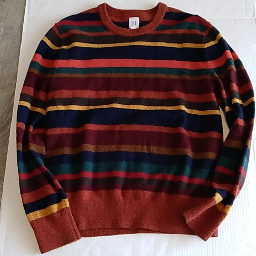 Gap men's orange stripes wool blend sweater size Medium - Picture 3 of 6